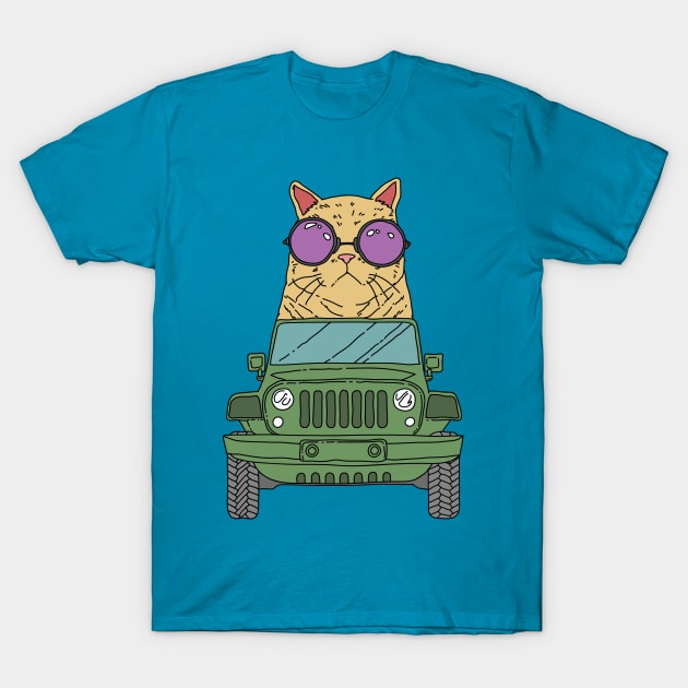 Cat Wearing Sunglasses Riding Jeep T-Shirt by Freid